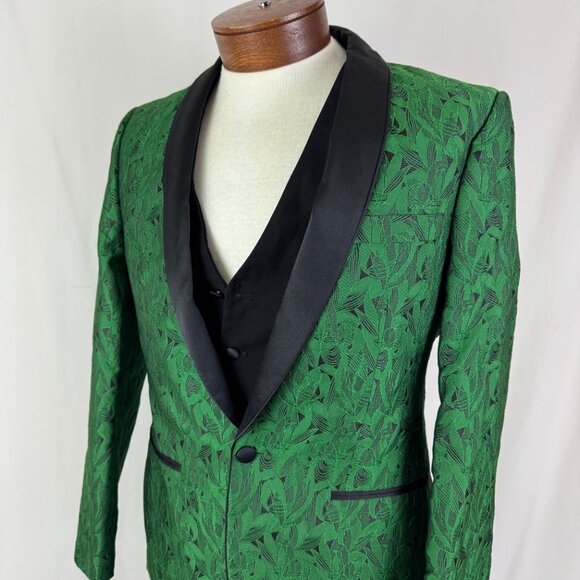 Green Art Deco Tuxedo 36R Small Vest Statement Smoking One Button Jacket VJ-123 - Picture 1 of 14